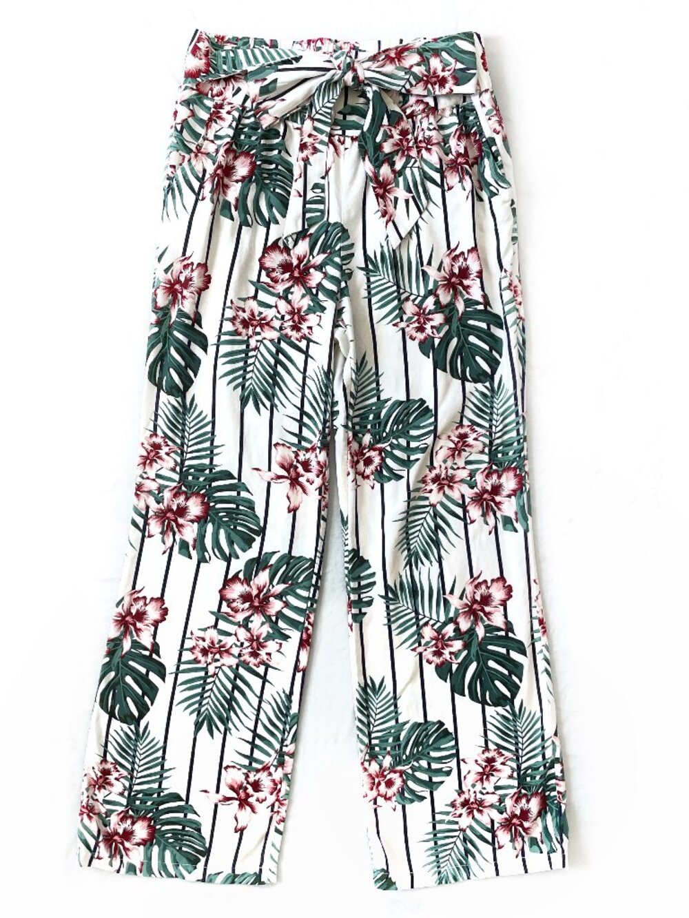 Guess 100% Viscose Floral Wide Leg Pants Tie Waist Tropical Print Size M Resort